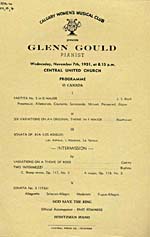 Programme d'un récital donné par Gould pour le Calgary Women's Musical Club en 1951