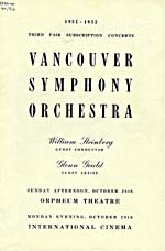 Programme d'un concert de l'Orchestre symphonique de Vancouver donné en 1951