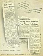 Verso d'un feuillet publicitaire distribué en 1951 présentant des extraits de critiques de concerts que Gould avait donnés