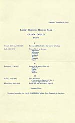 Inside pages of a program for the Ladies' Morning Musical Club recital, held at the Ritz Carlton Hotel in Montréal, 1952