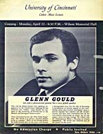Notice for a lecture by Glenn Gould on Arnold Schoenberg, at the University of Cincinnati, 1963