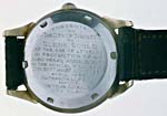Back of OMEGA wristwatch, with inscription reading PRESENTED BY THE CITY OF TORONTO TO GLENN GOULD...