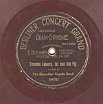 Étiquette d'un disque Berliner Concert Grand de dix pouces comportant des caractères de style western/espanol, vers 1903