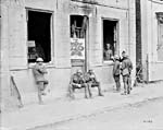 Photograph of Canadian troops outside of a YMCA canteen, July 1917