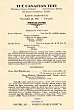 Programme du premier concert du Canadian Trio, donné le 28 novembre 1941 à l'auditorium Eaton de Toronto