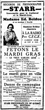 Newspaper ad with La Bolduc's likeness