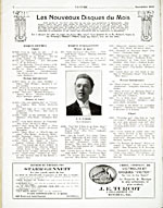 Publicités dans le périodique de musique LA LYRE de novembre 1922 annonçant les enregistrements de J. Hervey Germain sous l'étiquette Starr-Gennett
