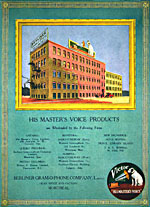 An advertisement showing the Berliner Gram-o-phone Company factory and head office in Montreal, 1918