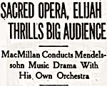Critique d'un concert dans lequel a chanté Hubert Eisdell, parue dans le TORONTO DAILY STAR en novembre 1937