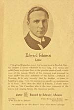 Page 9 du programme du ALL CANADIAN METROPOLITAN GRAND OPERA STARS, présenté par le Rotary Club, Montréal, illustrant Edward Johnson, 11 mai 1926