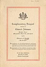 Page couverture du programme d'un banquet offert par les citoyens de Guelph en l'honneur d'Edward Johnson, 5 décembre 1928