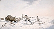 Chasseurs indiens poursuivant un bison au début du printemps, v. 1822
