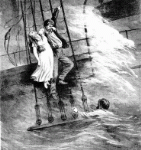 Illustration montrant des passagers en train d'abandonner l'épave du S.S. ATLANTIC (tirée du journal CANADIAN ILLUSTRATED NEWS du 5 avril 1873)