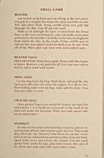 Page 91 of cookbook, THE RURAL AND NATIVE HERITAGE COOKBOOK, with instructions on how to prepare various small game animals for cooking: beaver, beaver tails, frog legs, ground hog and muskrat
