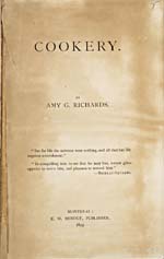 Title page of cookbook, COOKERY, with an epigraph by Brillat-Savarin