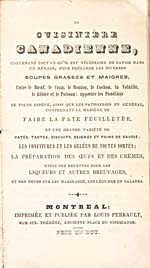Title page of cookbook, LA CUISINIÈRE CANADIENNE