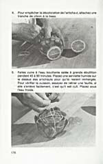 Page 176 of cookbook, LES TECHNIQUES CULINAIRES, with text and photographs showing how to prepare an artichoke