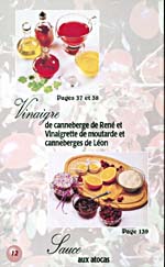 Page 12 of cookbook, TOUT SUR LES CANNEBERGES, with part of an illustrated table of contents showing photographs of various kinds of vinegars and cranberry sauce