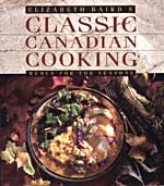 Cover of cookbook, CLASSIC CANADIAN COOKING: MENUS FOR THE SEASONS, with a photograph of a plate of sweet potatoes, roast pork with gravy and spinach salad