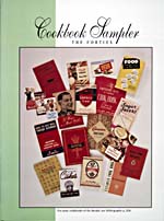 Unumbered page of cookbook, A CENTURY OF CANADIAN HOME COOKING: 1900 THROUGH THE '90S, with the text COOKBOOK SAMPLER: THE FORTIES and a collage of 1940s cookbook covers