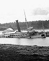 Photograph of a sunken paddle wheel steamer at Cornwall, Ontario, 1887