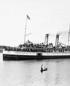 Photograph of the steamer ISLANDER starting for the Klondike gold fields from Victoria, British Columbia, 1897