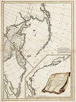 Map entitled CARTE DE LA CÔTE NORD OUEST DE Lï¿½AMERIQUE SEPTENTRIONALE DEPUIS LA PRESQUIï¿½ISLE ALIASKA JUSQUï¿½A Lï¿½ENTRÉE DE NOOTKA Dï¿½APRES LES DECOUVERTES DES RUSSES EN 1784 ET DE PORTLOK ET DIXON EN 17869 ET 87, ca. 1788