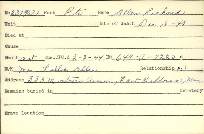 Title: Veterans Death Cards: First World War - Mikan Number: 46114 - Microform: aasen_o-t