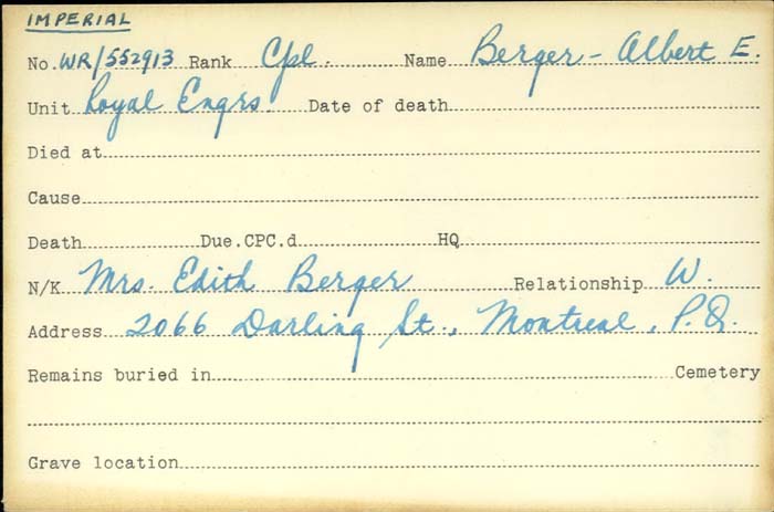 Title: Veterans Death Cards: First World War - Mikan Number: 46114 - Microform: berger_albert
