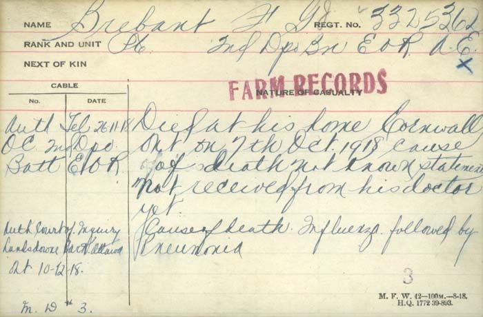 Title: Veterans Death Cards: First World War - Mikan Number: 46114 - Microform: bouck_james