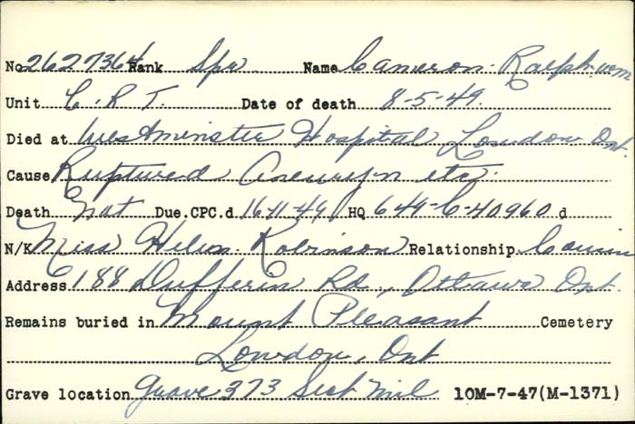 Title: Veterans Death Cards: First World War - Mikan Number: 46114 - Microform: byers_joseph