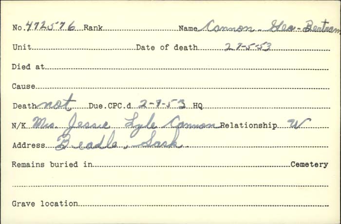 Title: Veterans Death Cards: First World War - Mikan Number: 46114 - Microform: cannon_charles