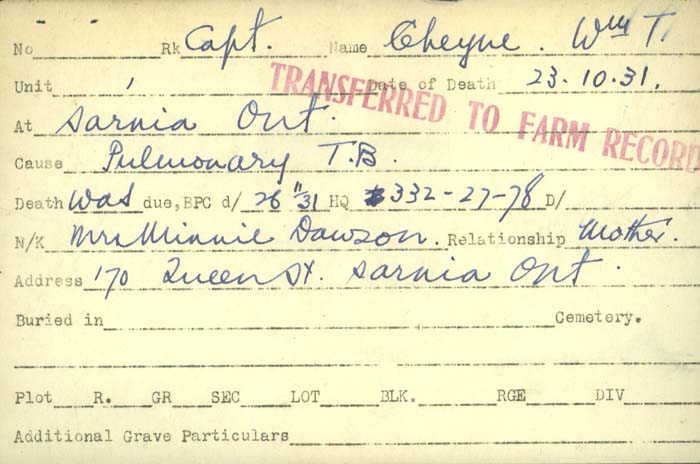 Title: Veterans Death Cards: First World War - Mikan Number: 46114 - Microform: casson_a-j