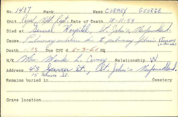 Title: Veterans Death Cards: First World War - Mikan Number: 46114 - Microform: conely_phillip