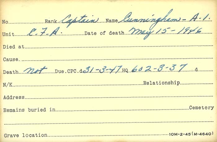 Title: Veterans Death Cards: First World War - Mikan Number: 46114 - Microform: cunningham_a