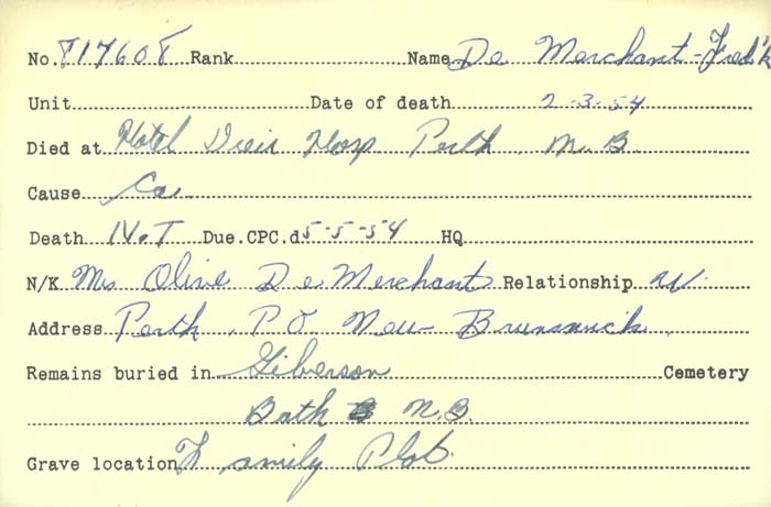 Title: Veterans Death Cards: First World War - Mikan Number: 46114 - Microform: davie_horace