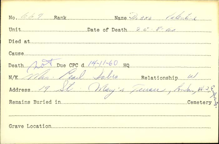 Title: Veterans Death Cards: First World War - Mikan Number: 46114 - Microform: demers_albert