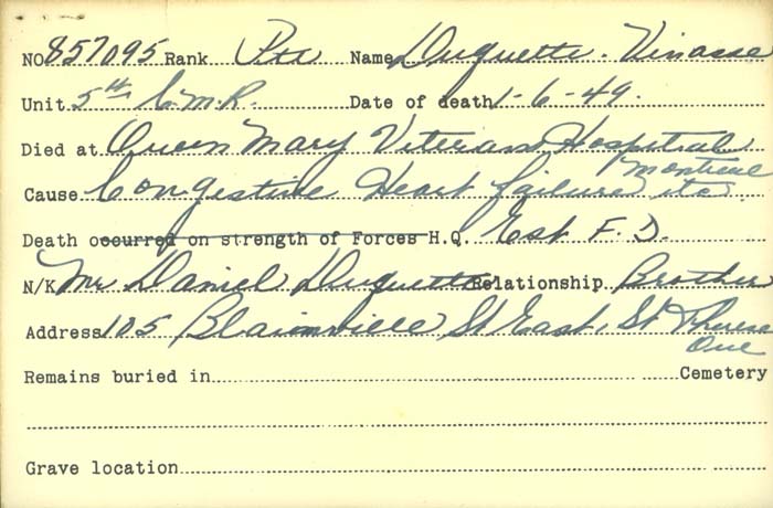 Title: Veterans Death Cards: First World War - Mikan Number: 46114 - Microform: draper_alexander