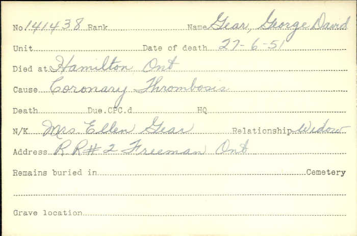 Title: Veterans Death Cards: First World War - Mikan Number: 46114 - Microform: geach_stanley