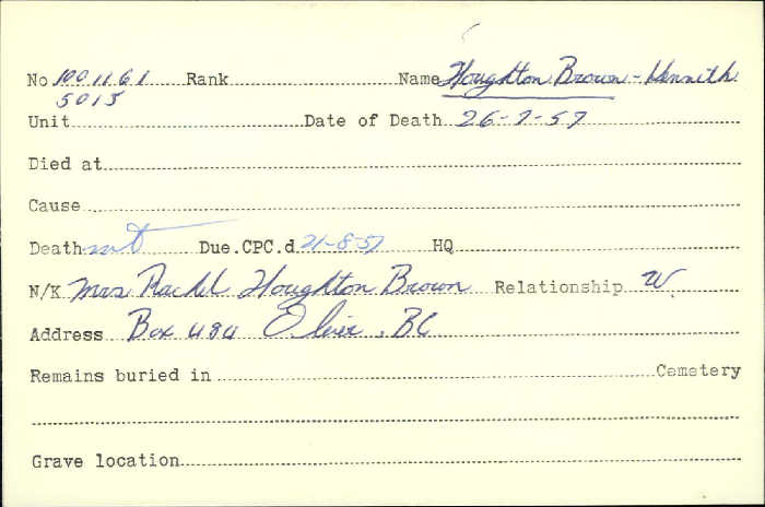Title: Veterans Death Cards: First World War - Mikan Number: 46114 - Microform: houghton_a