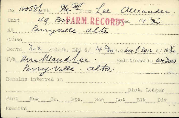Title: Veterans Death Cards: First World War - Mikan Number: 46114 - Microform: lee_albert