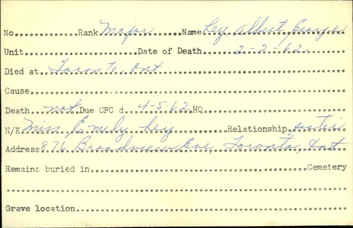 Title: Veterans Death Cards: First World War - Mikan Number: 46114 - Microform: ley_a