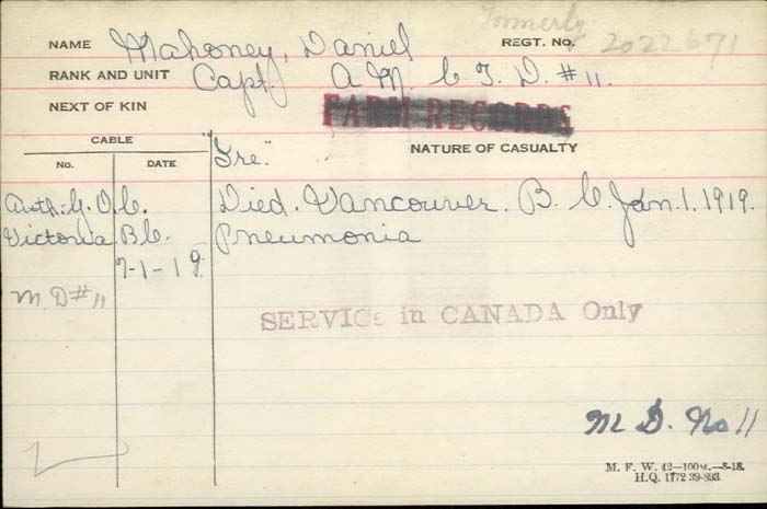Title: Veterans Death Cards: First World War - Mikan Number: 46114 - Microform: loring_a
