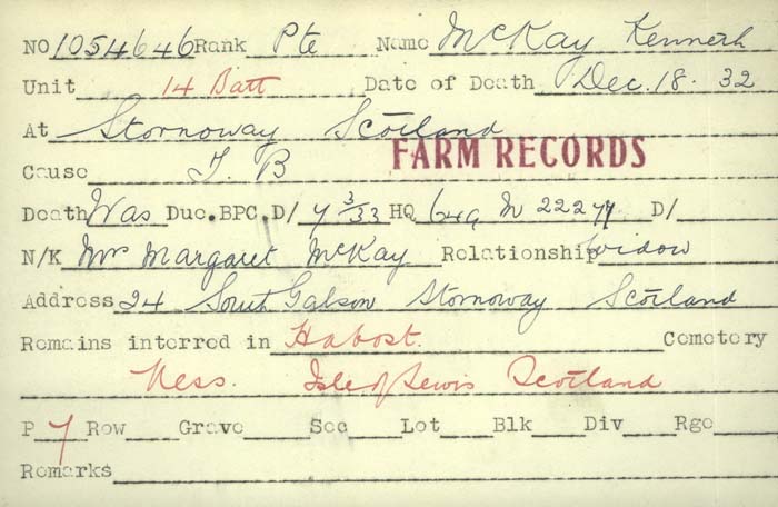 Title: Veterans Death Cards: First World War - Mikan Number: 46114 - Microform: mckay_k