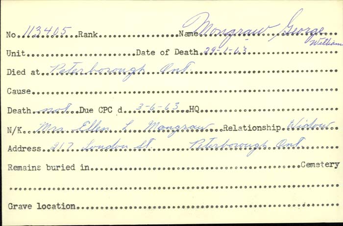 Title: Veterans Death Cards: First World War - Mikan Number: 46114 - Microform: miller_h
