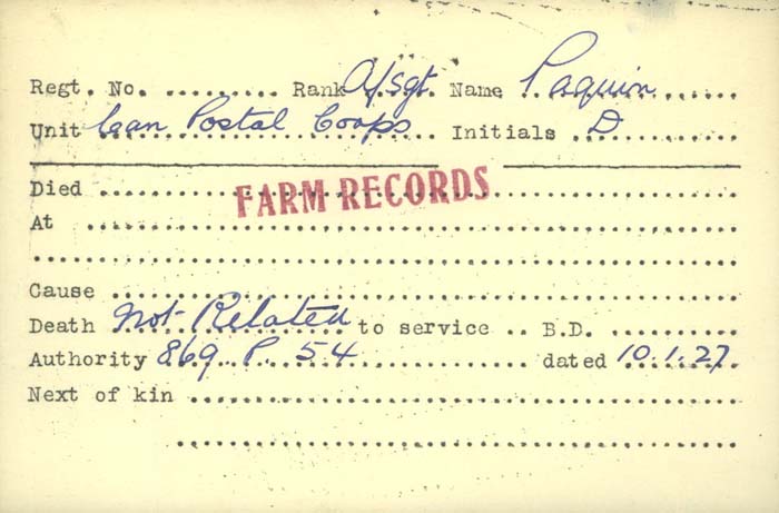 Title: Veterans Death Cards: First World War - Mikan Number: 46114 - Microform: paquin_a