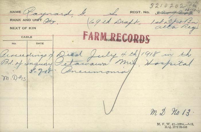 Title: Veterans Death Cards: First World War - Mikan Number: 46114 - Microform: raymur_kenneth