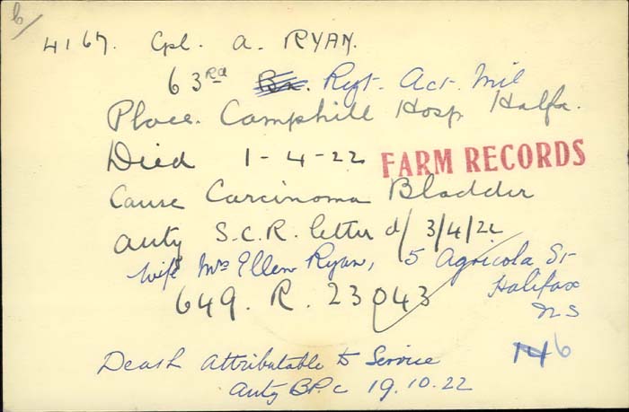 Title: Veterans Death Cards: First World War - Mikan Number: 46114 - Microform: ryan_a