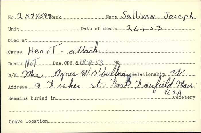 Title: Veterans Death Cards: First World War - Mikan Number: 46114 - Microform: stewart_r