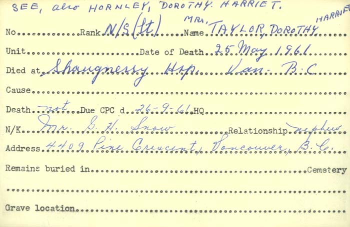 Title: Veterans Death Cards: First World War - Mikan Number: 46114 - Microform: taylor_d